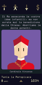 Un esempio di dialogo in Reigns Her Majesty
